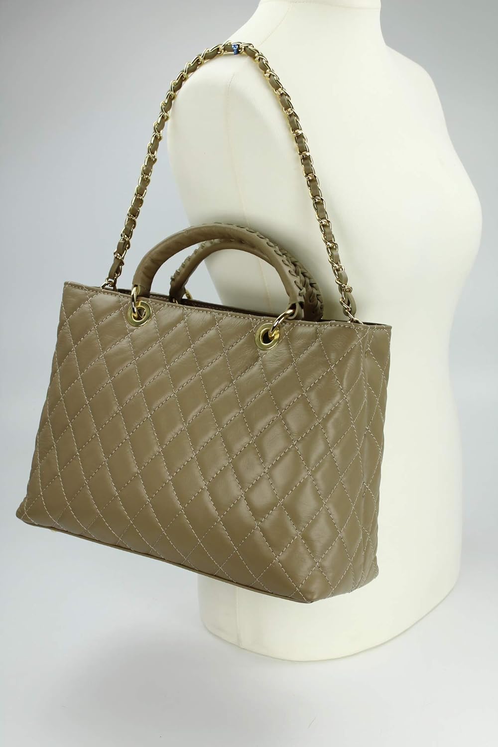 Belli edle italienische Echt Nappa Leder Damentasche Henkeltasche Umhängetasche gesteppt - 34x25x17
