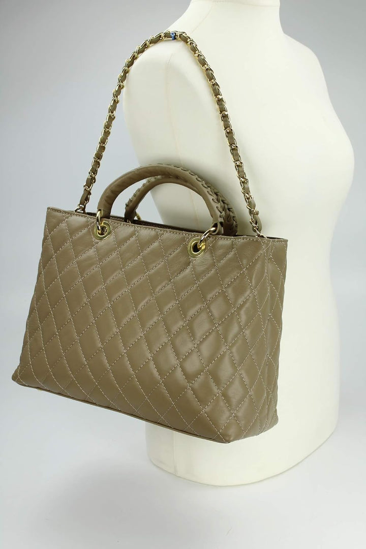 Belli edle italienische Echt Nappa Leder Damentasche Henkeltasche Umhängetasche gesteppt - 34x25x17