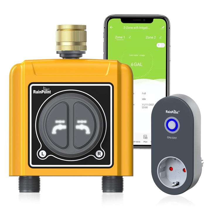 RAINPOINT Bewässerungscomputer WLAN 2 Ausgänge Automatische Bewässerungsuhr mit App/Sprachsteuerung,