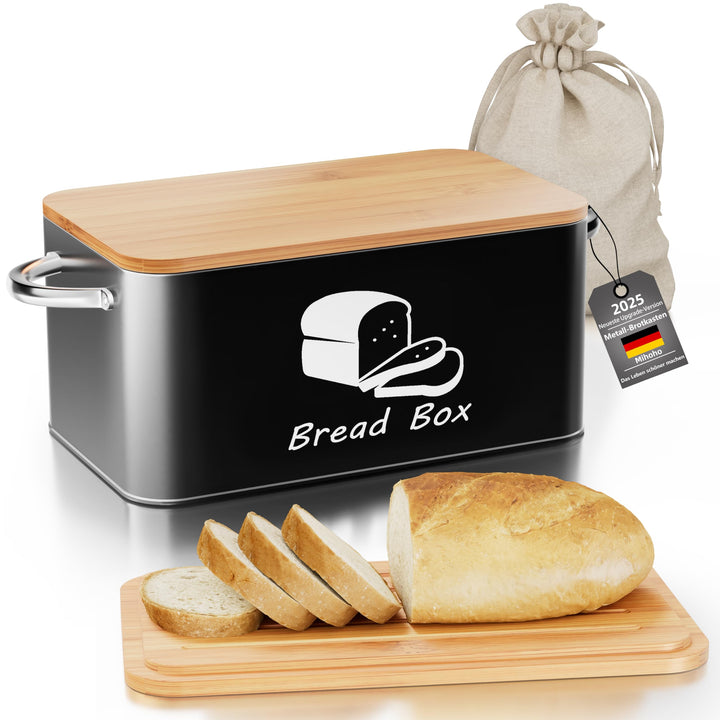 Mihoho Brotkasten aus Metall mit Bambus-Schneidebrettdeckel, Brotaufbewahrungsbehälter, moderner Küc