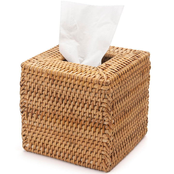 Kosmetiktücherbox aus Rattan, Quadratische Geflochtener Tücherbox Halter, Gewebter Gesichtstuchhalte