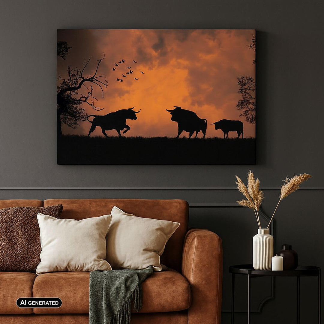 Bilder auf Leinwand Tier wütend Stier Leinwandbild mit Rahmen 70x50cm Wandbilder Dekoration Wohnzimm