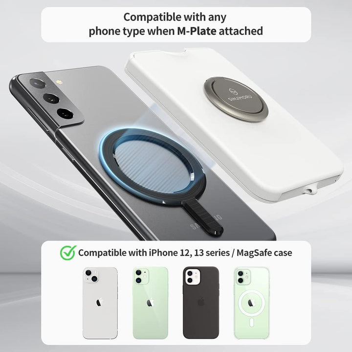 Sinjimoru Magnetischer Handy Kartenhalter mit Handy Ring, Handy Kreditkartenetui mit Handy Ständer M
