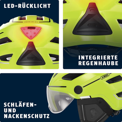 ABUS Stadthelm Pedelec 2.0 ACE - Fahrradhelm mit Rücklicht, Visier, Regenhaube, Ohrenschutz - für Da