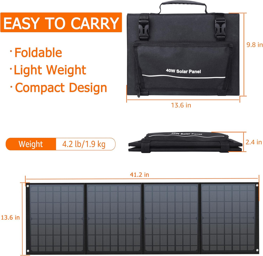 Powkey Solarpanel Faltbar-Solarmodul für Tragbare Powerstation R100 mit handyladung - 40W Solarladeg