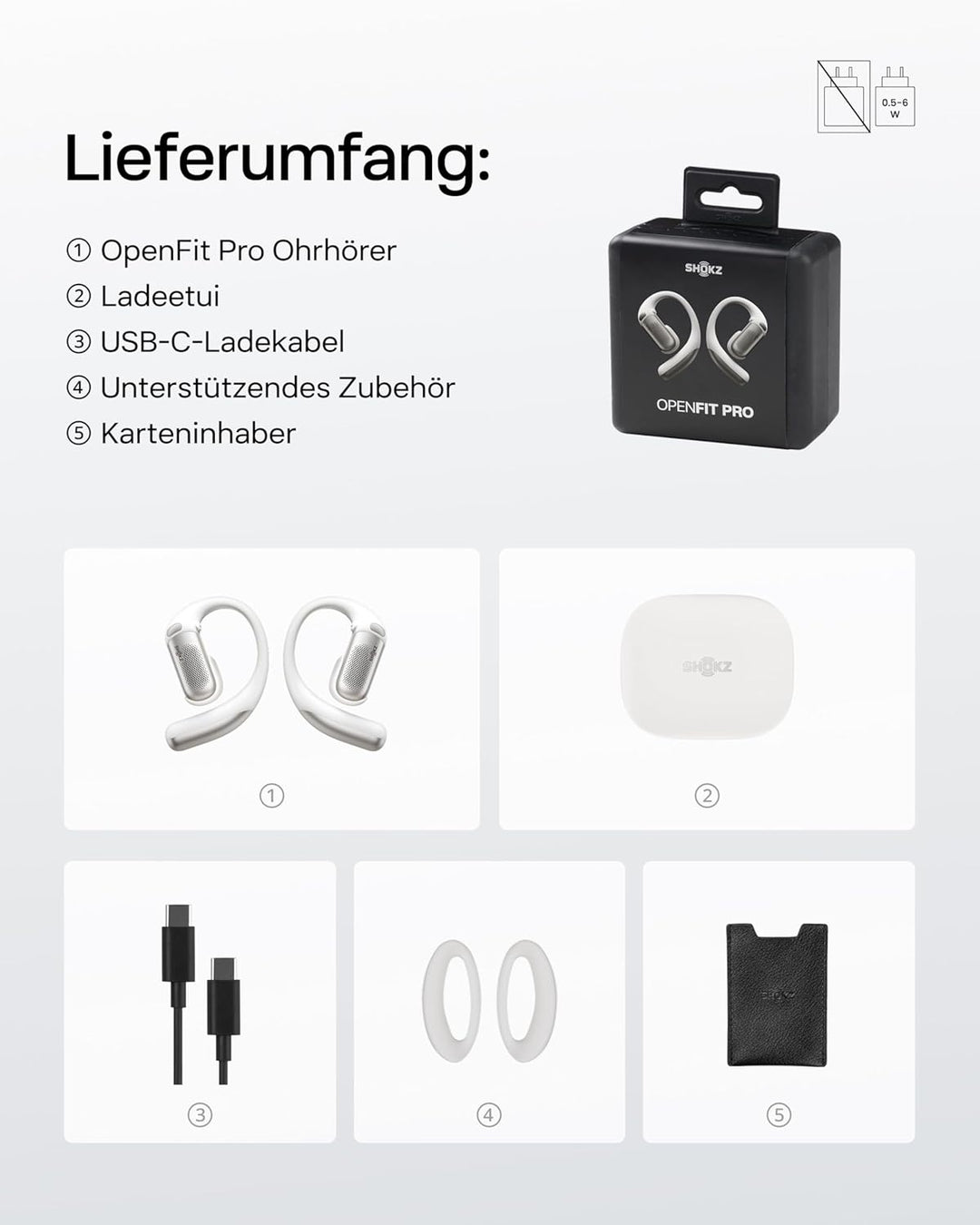 SHOKZ OpenFit Pro Open-Ear-Kopfhörer mit Open-Ear Geräuschreduzierung, Optimised for Dolby Atmos, Ti