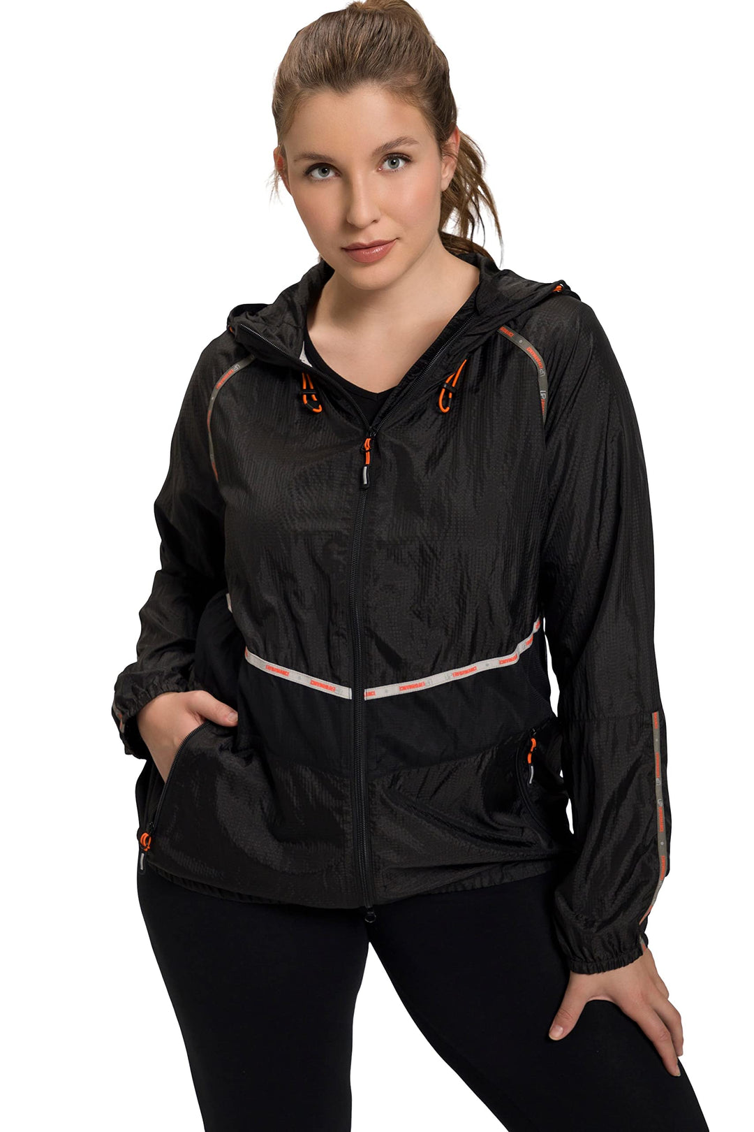 Ulla Popken Damen Leichte Funktionsjacke, Tapes, Wasserabweisend Jacken 42-44 Schwarz, 42-44 Schwarz