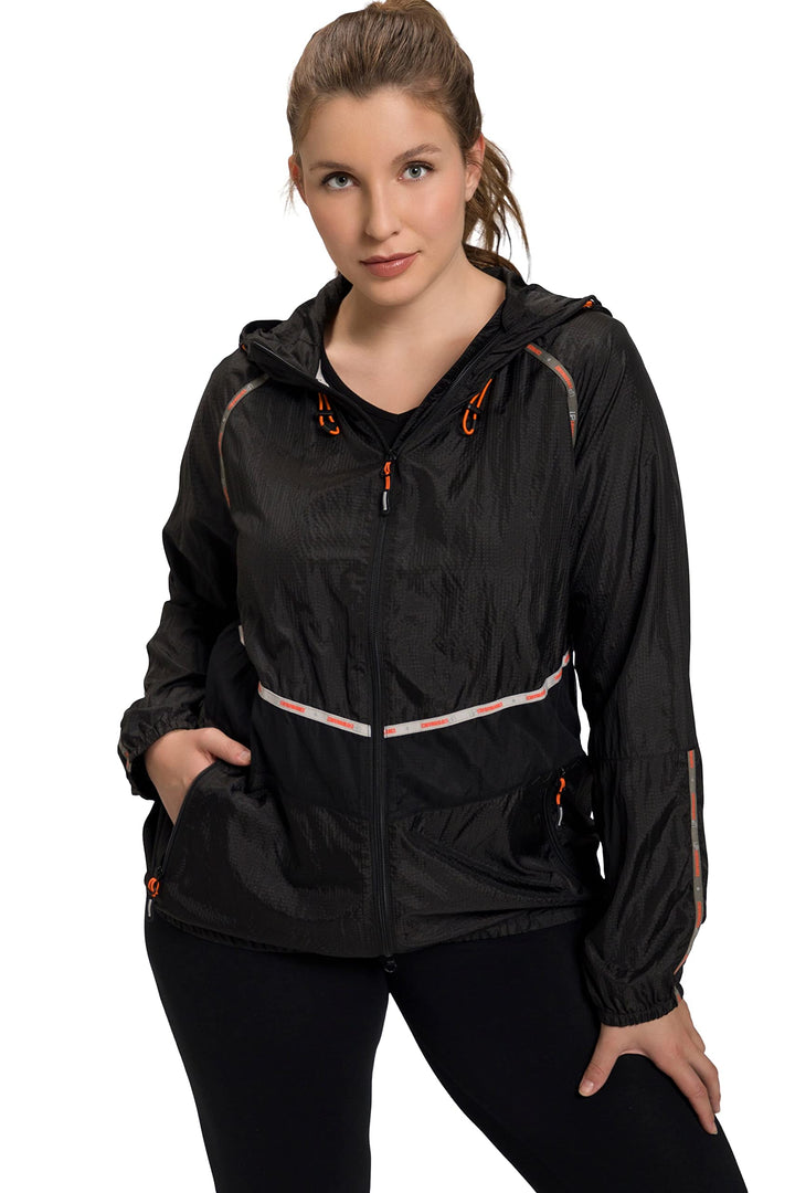 Ulla Popken Damen Leichte Funktionsjacke, Tapes, Wasserabweisend Jacken 42-44 Schwarz, 42-44 Schwarz