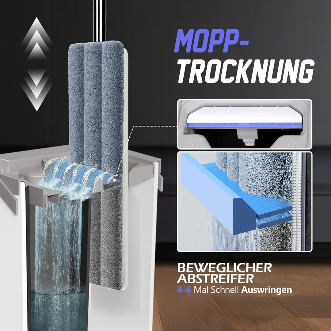 Masthome Wischmopp Set mit Eimer,Bodenwischer Set mit 10 Mikrofaser Pads und Langem Edelstahl Griff,