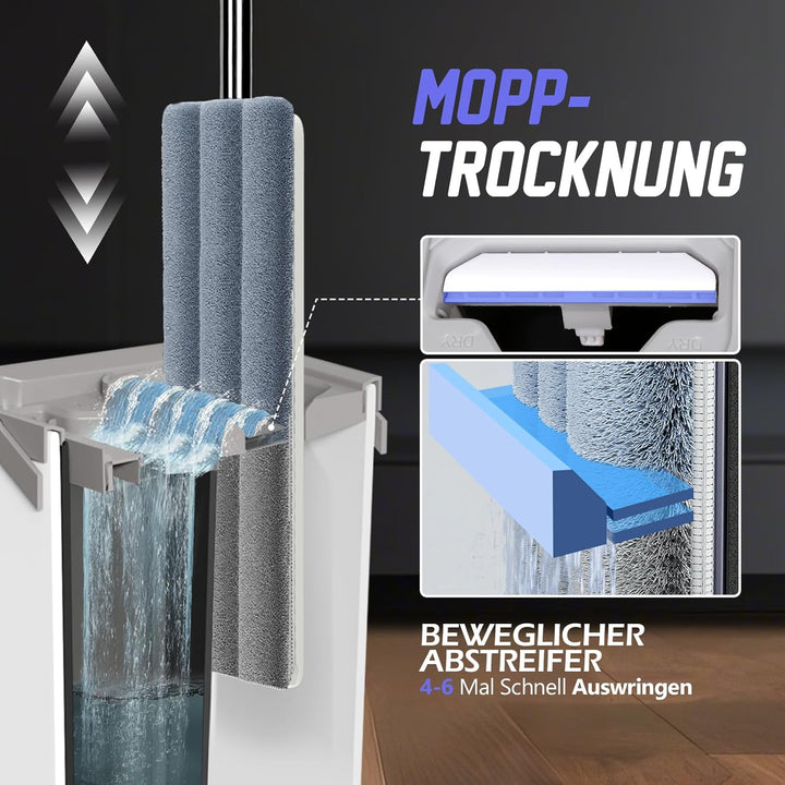 Masthome Wischmopp Set mit Eimer,Bodenwischer Set mit 10 Mikrofaser Pads und Langem Edelstahl Griff,