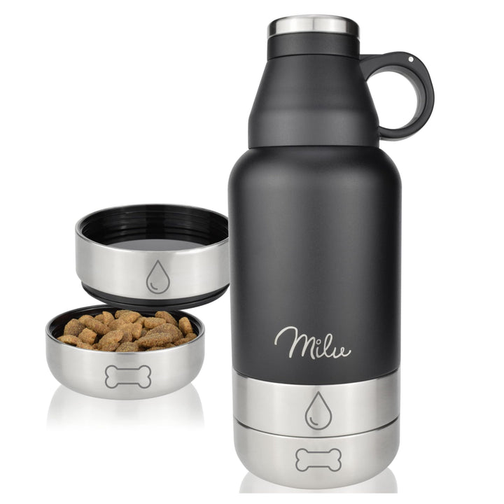 Milu Trinkflasche Hunde für Unterwegs 950ml - Wasserflasche mit Futternapf, Isolierte Edelstahl Hund