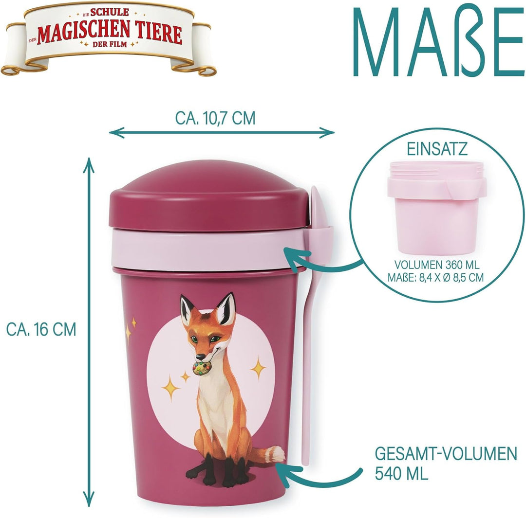 AWAVE Die Schule der Magischen Tiere Müslibecher To Go 540 ml rPET Beerenrot Rabbat, Becher mit Löff