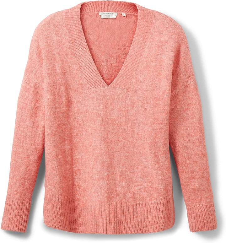 TOM TAILOR Denim Damen Basic Pullover mit V-Ausschnitt XS 30562 - Peach Pink Melange, XS 30562 - Pea