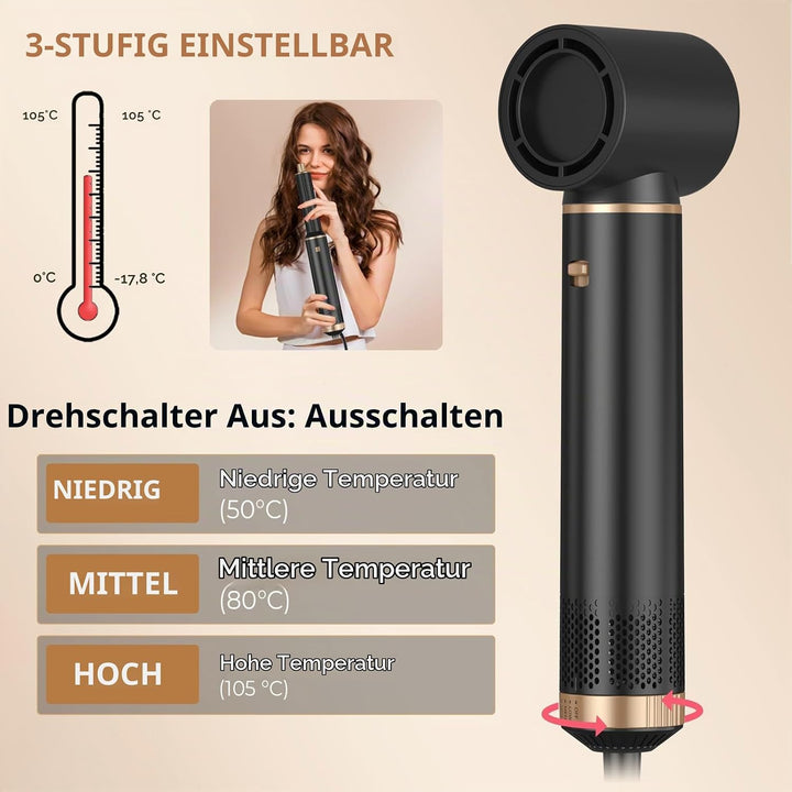 UKLISS 5 in 1 Hairstyler &amp; &amp; Föhn Set mit Rundbürstenföhn, Warmluftbürste, Hair Dryer, Lockenföhn, S