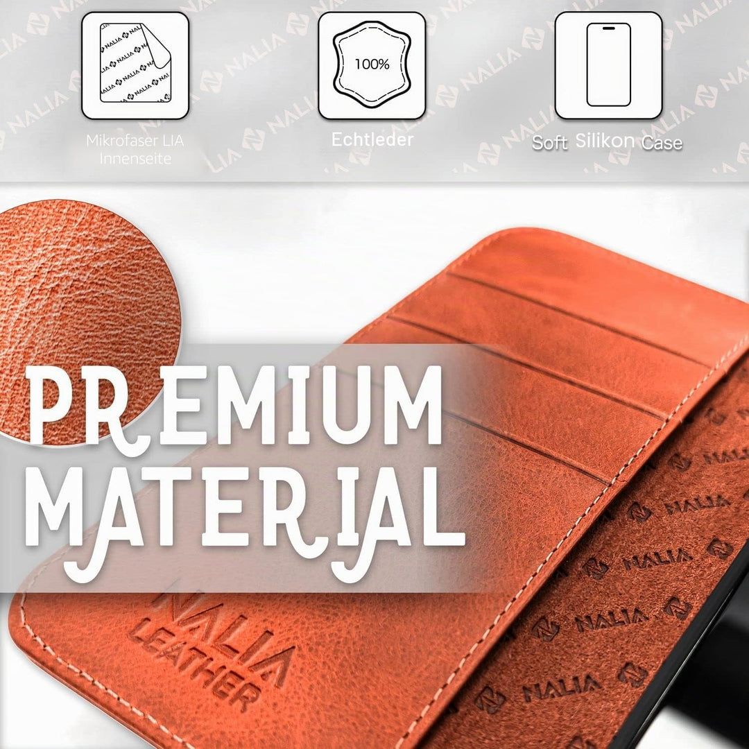 NALIA Echt-Leder Flip-Case kompatibel mit Samsung Galaxy S23 Plus Hülle, 360 Grad Bookcase, RFID-Sch