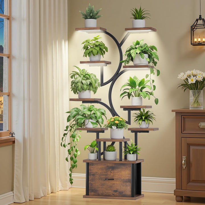 KELHOMECL Pflanzenständer mit Wachstumslicht – 11-stufiges Blumenständer mit Schublade, 165cm hoher