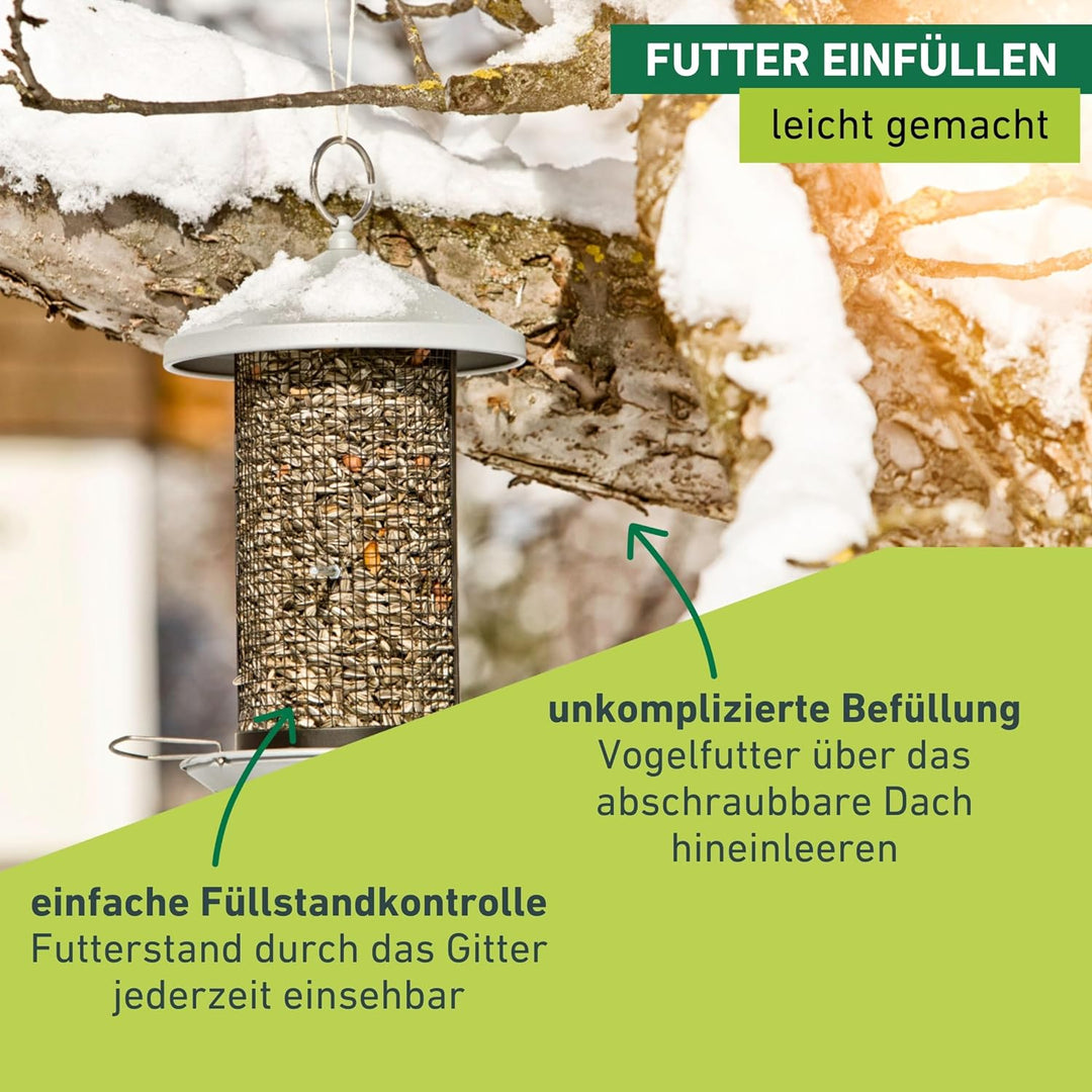 Windhager Vogelfuttersilo Happy Bird, Vogelfutterspender Futterstation, witterungsbeständig, aus Met