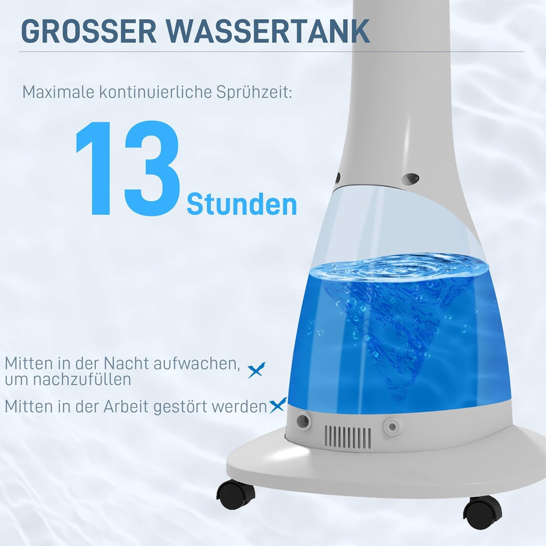 HOMCOM Ventilator mit Wasserkühlung, Standventilator mit Sprühnebel, Fernbedienung, Timerfunktion, o
