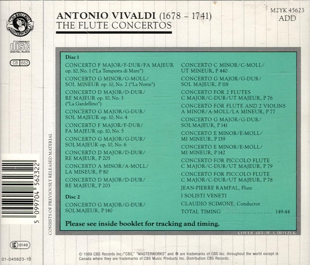 Antonio Vivaldi: Sämtliche Flötenkonzerte, Audio-CD