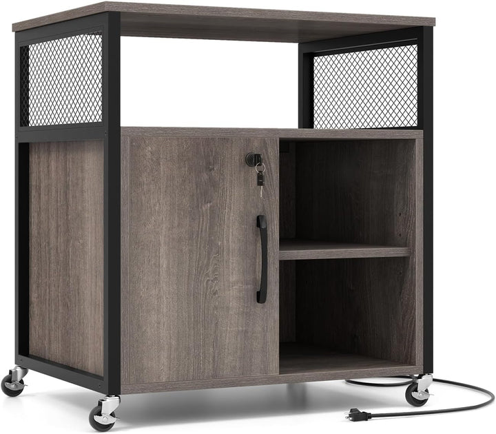 GOPLUS Rollcontainer, mobiler Aktenschrank mit Ladestation & Schloss, Bürocontainer mit verstellbare