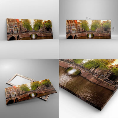 Wandbilder Dekoration Wohnzimmer Kanal Wasser Amsterdam Fahrrad Panorama Bilder auf Leinwand 120x50c