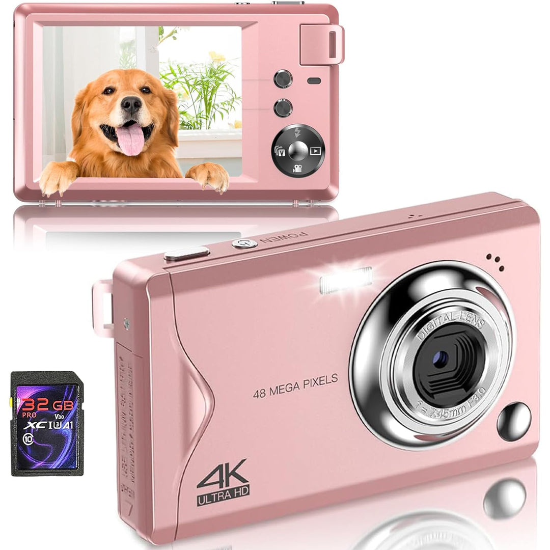 Digitalkamera, 1080P 48MP Fotokamera 4K HD Kompaktkamera mit 32GB SD-Karte FHD Digital Kamera, Fotoa