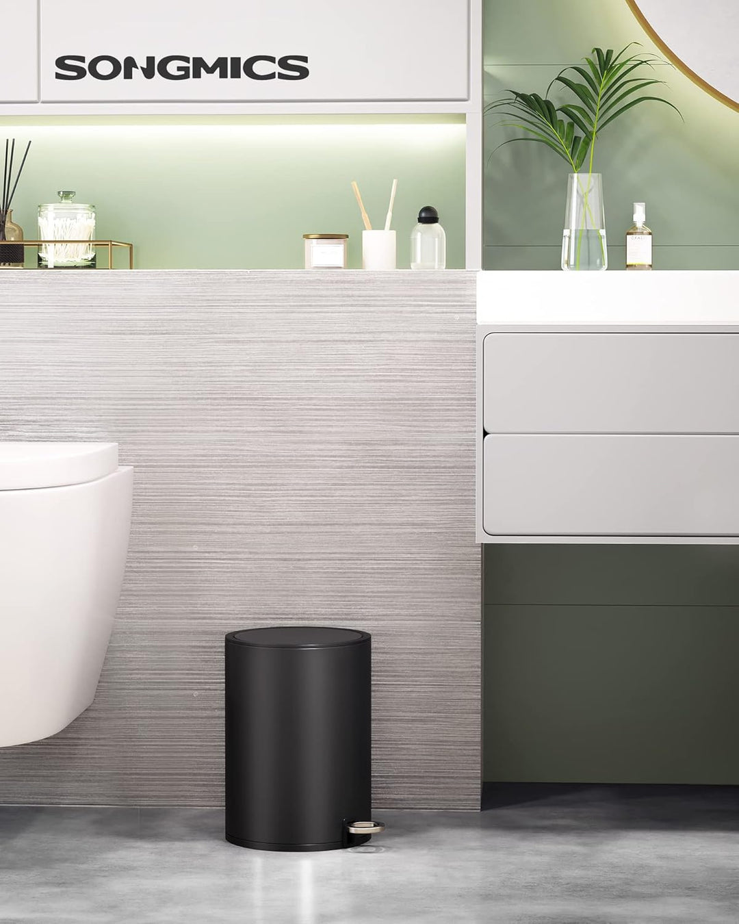 SONGMICS Kosmetikeimer 3 Liter, Bad Mülleimer, kleiner Mülleimer mit Deckel, Softclose, herausnehmba