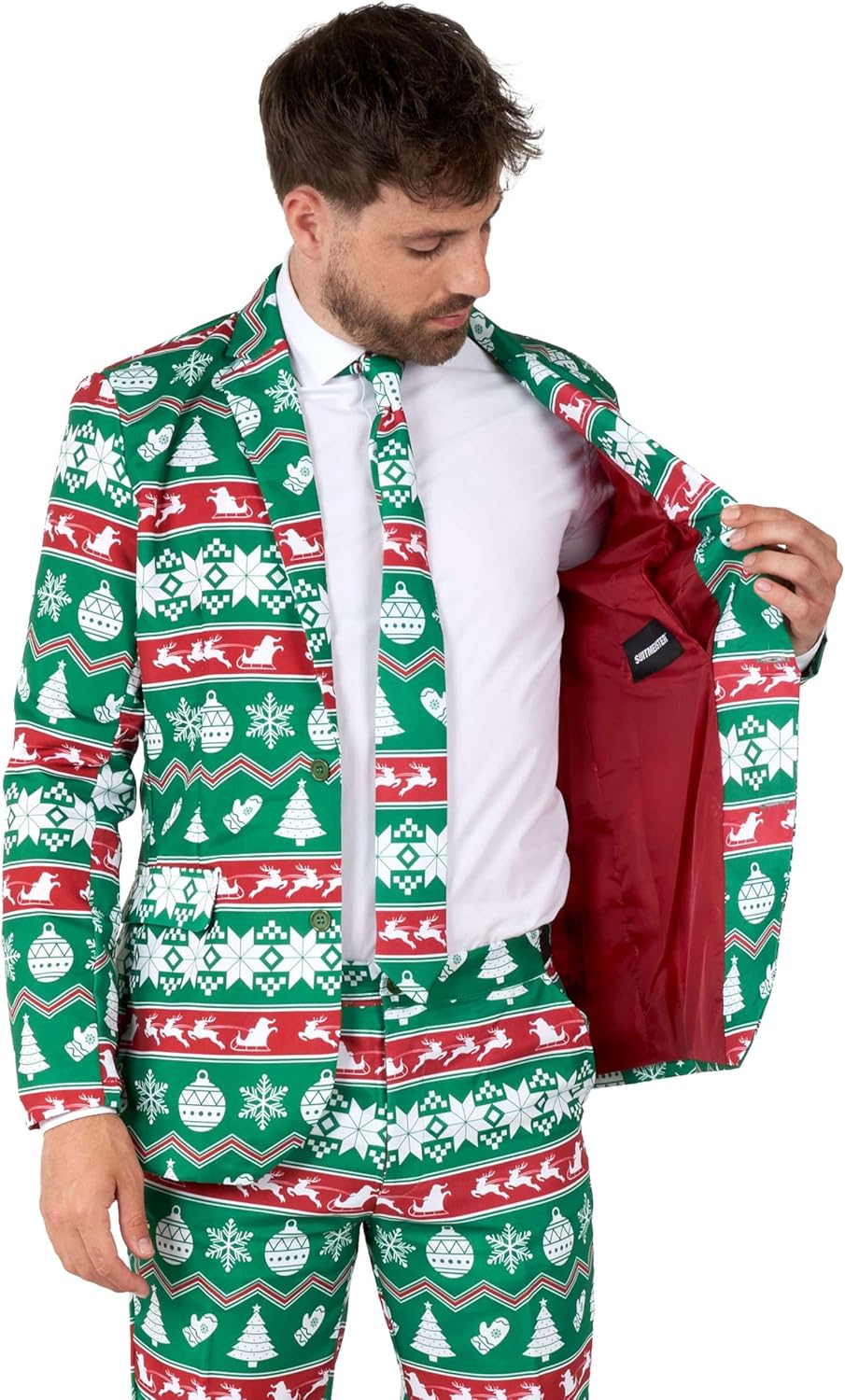 Suitmeister Herren-Weihnachtsanzug – hässliches Festtagsoutfit – bestehend aus Blazer, Hose und Kraw