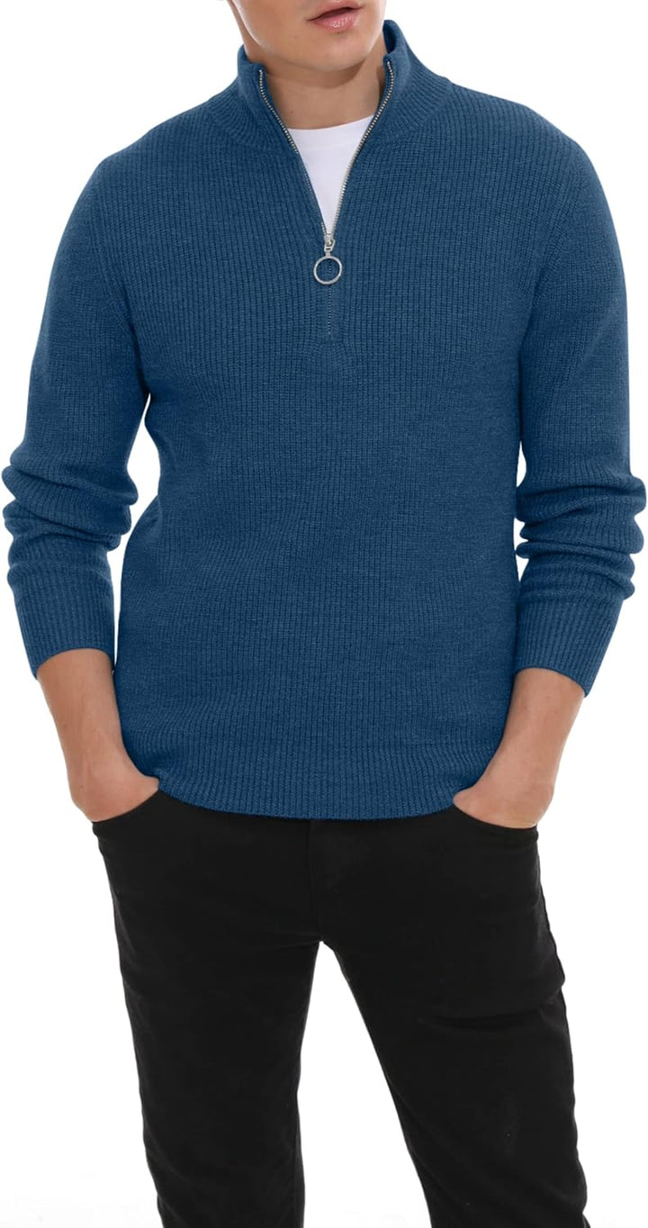 Hisir Pullover Herren Strickpullover 1/4 Zip Pulli Männer, Bequem Weich Warmer Winter Pullover für M