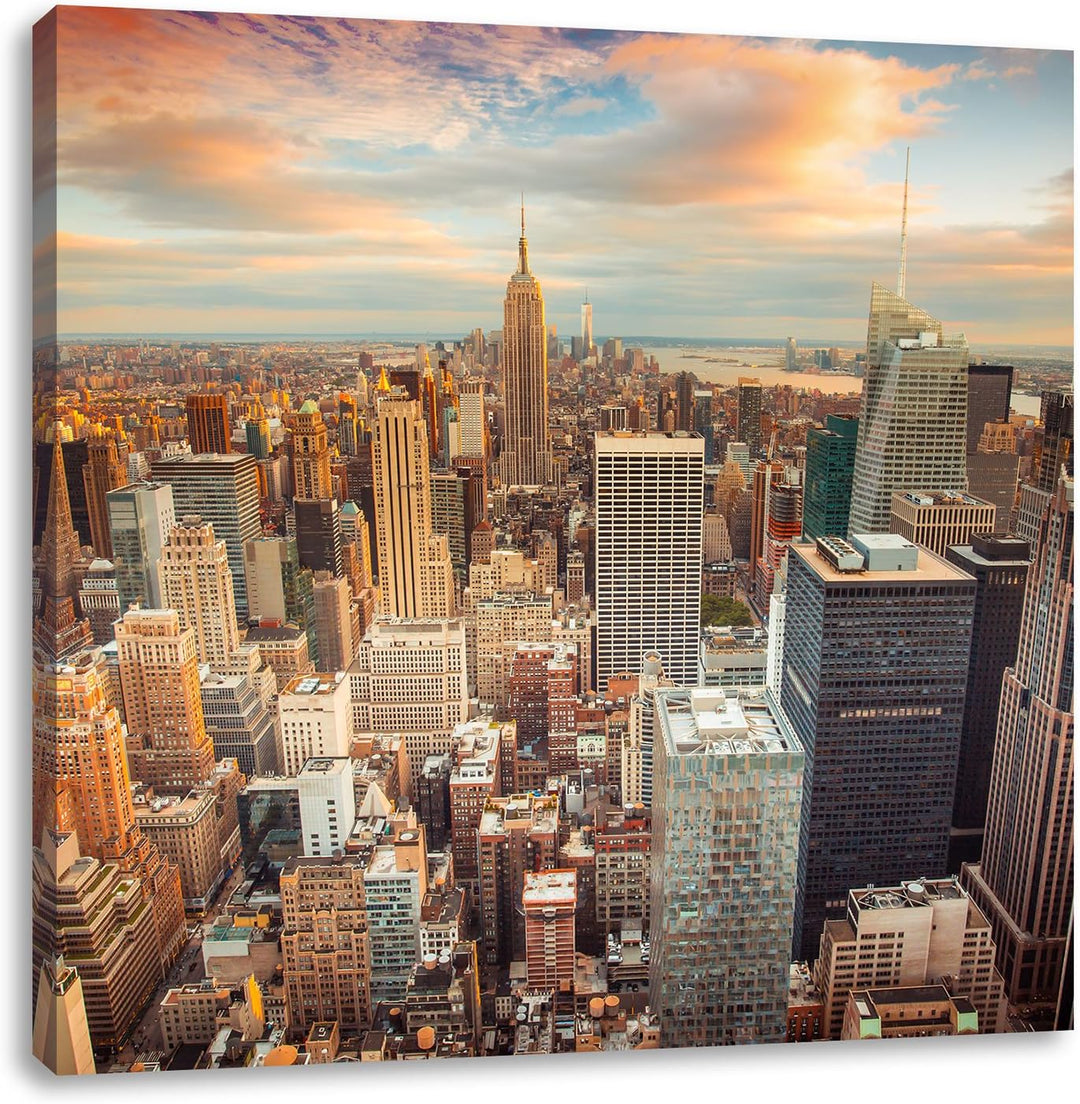 Skyline von New York, Format: 70x70 auf Leinwand, XXL riesige Bilder fertig gerahmt mit Keilrahmen,