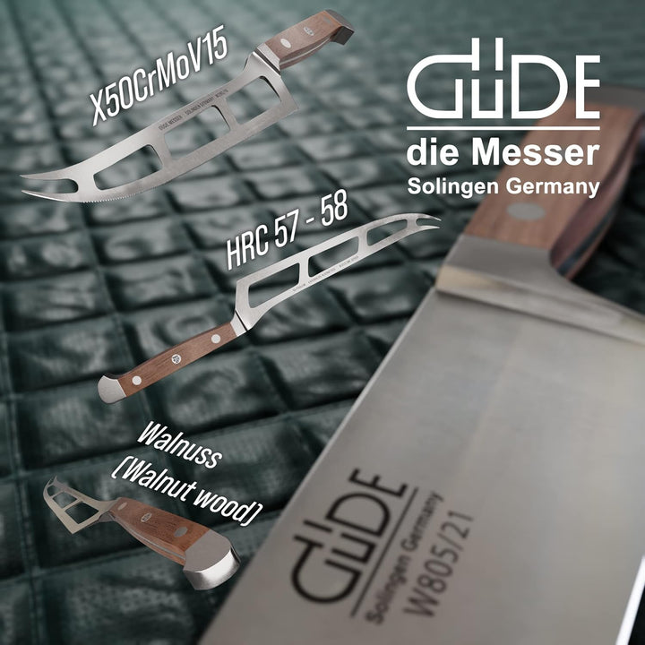 GÜDE Solingen - Weichkäsemesser Käsemesser geschmiedet, 15 cm, Walnussholz, ALPHA WALNUSS, Doppelkro