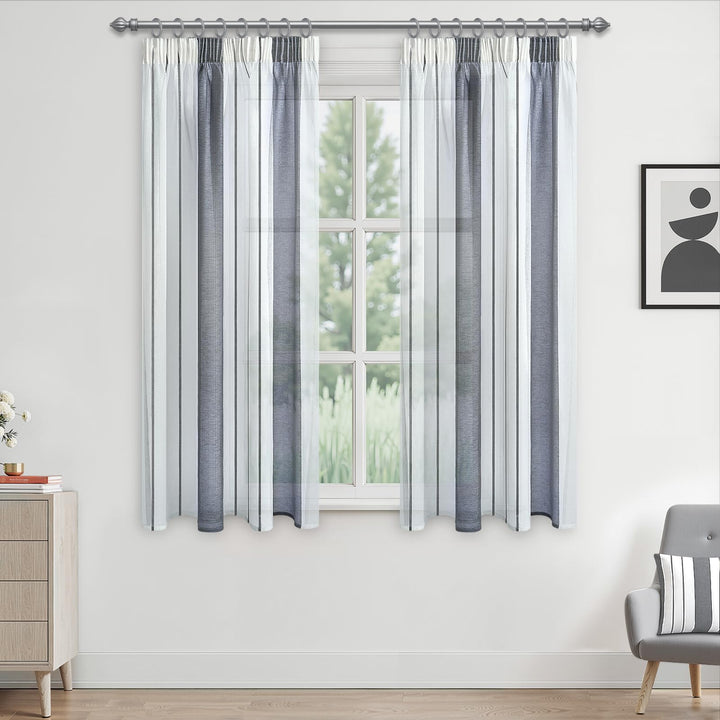 MRTREES Gardinen mit Kräuselband Vorhänge Kurz Grau und Weiss 2er Set 145x140 cm Gardinen mit Leinen