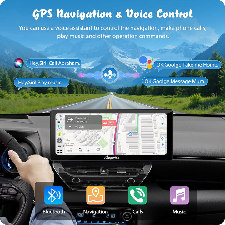 Carpuride W103 Pro mit Kabelloser Bluetooth-Übertragung, Tragbares Carplay und Android Auto-Autoradi