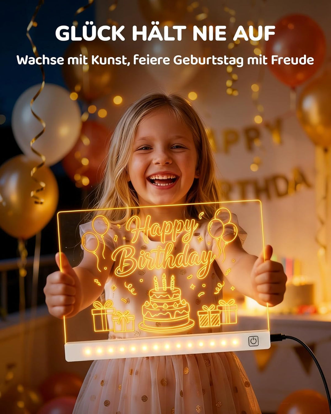 KOKODI LED Zeichentafel für Kinder, leuchtendes Malbrett 37x27 cm mit 7 Stiften, USB-C, kreatives Le