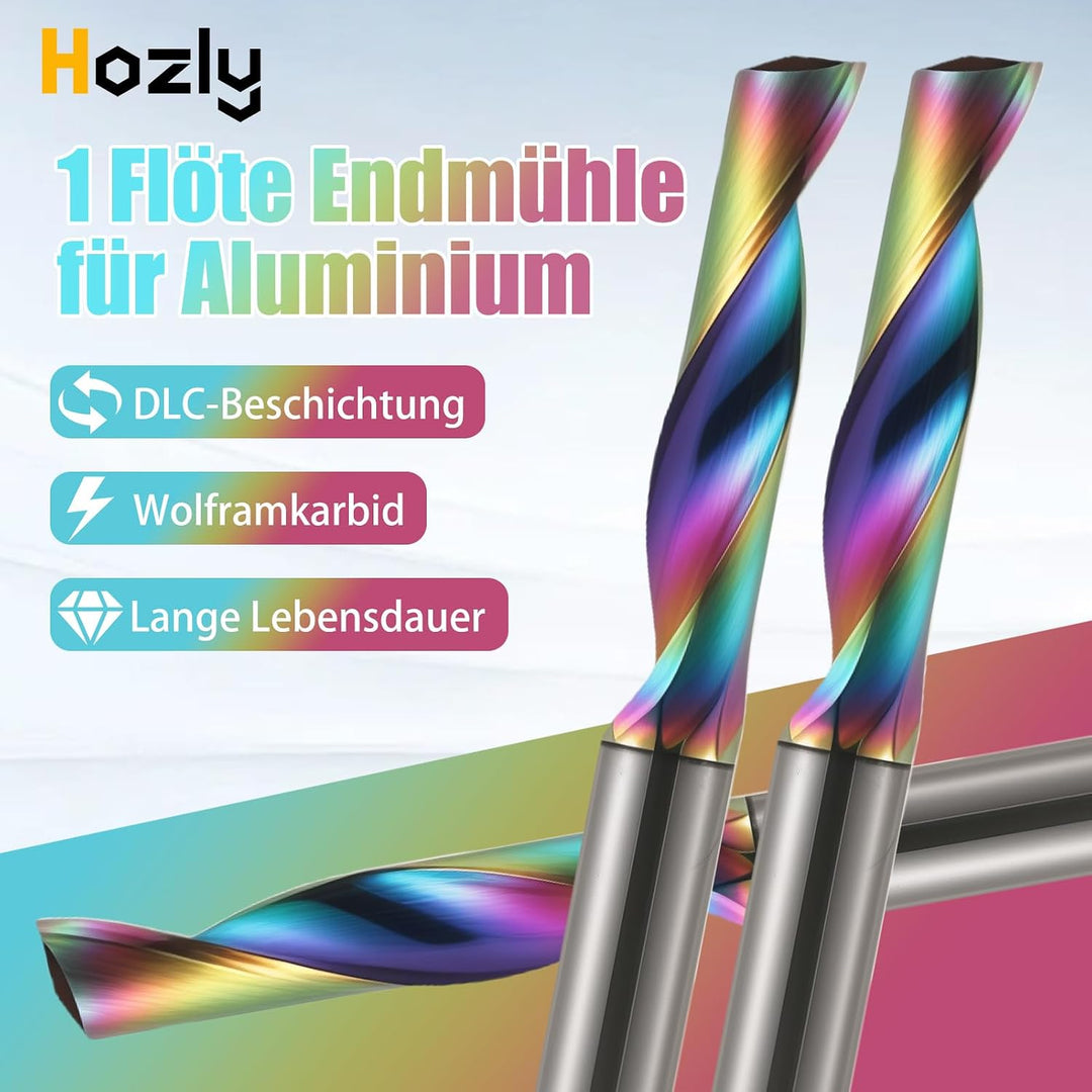 3 PCS CNC-Fräser für Aluminium mit einer Nut, 4mm Schaft Schaftfräser Spiralfräser Bit VHM mit DLC-B