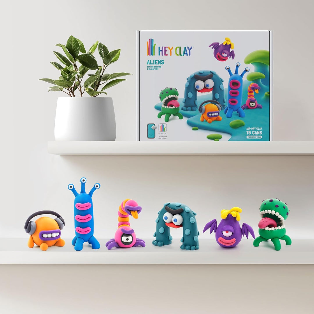 Hey Clay - 15 Dosen lufttrocknende Knete für Kinder ab 3 Jahren - Kreatives Bastelset (Die Aliens)