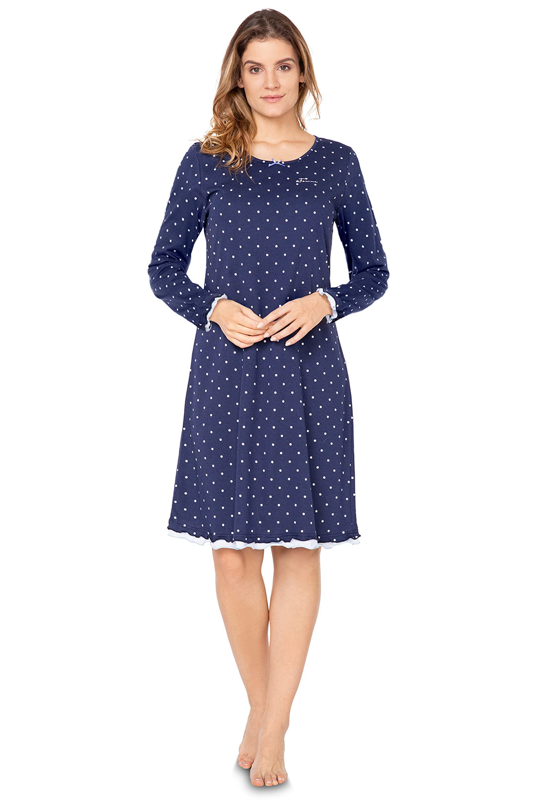 e.FEMME Damen Nachthemd Marion 333, Langarm, aus 50% Baumwolle und 50% Modal Marine Gepunktet 36, Ma