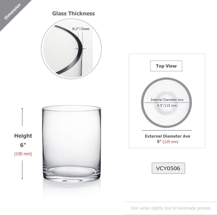 WGV klar Zylinder Glas Vase, 5 von 6 1 5"x6"H, 1 5"x6"H