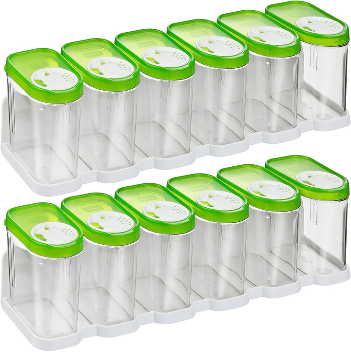 Kigima Gewürzdosen Schüttdosen Streudosen Vorratsdosen 0,25L (12 Stk & 2X Regal) Grün 0,25l (12 pièc