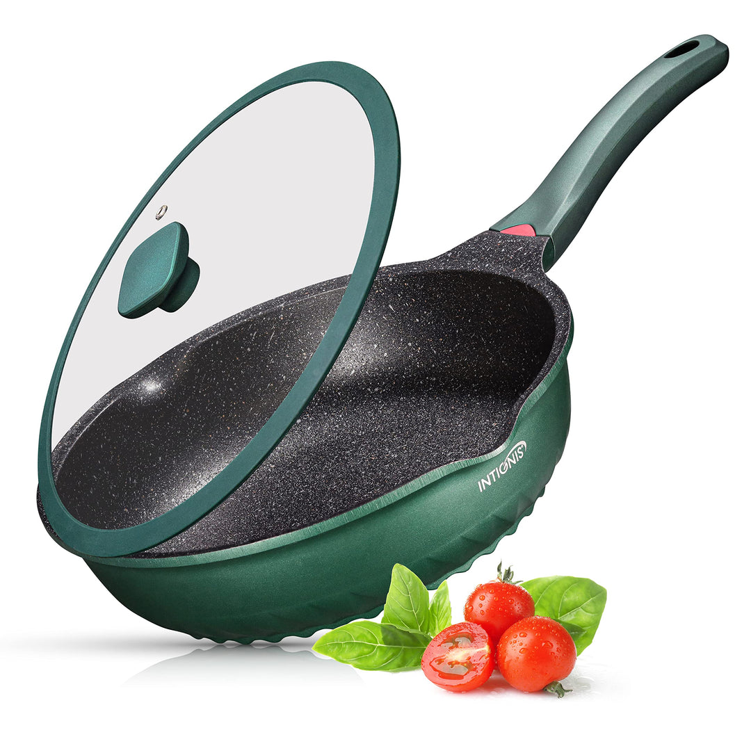 INTIGNIS Premium-Bratpfanne mit Deckel, Kratzfest, 28 cm, Extra Tief, Kompatibel mit allen Herdarten