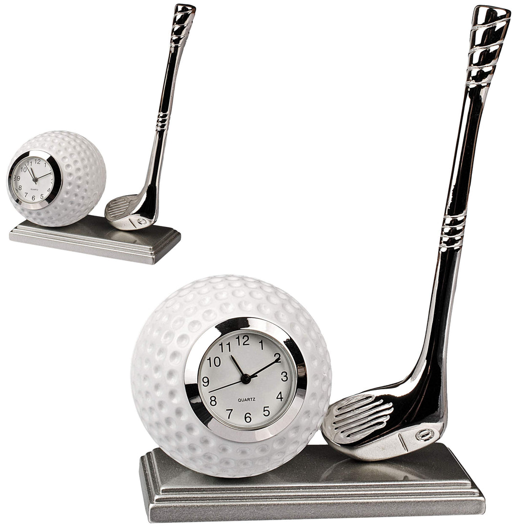 alles-meine.de GmbH kleine - Tischuhr/Miniatur - Uhr - Golf - Golfschläger & Golfball - aus Metall -