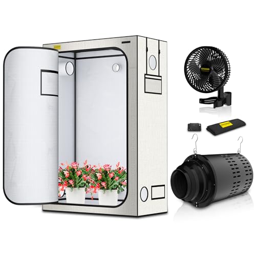 Growzelt Komplettset, 600D Oxford Growzelt 120x60x180cm, K1 9W EC-Motor 6-Stufige Clip Ventilator, 2