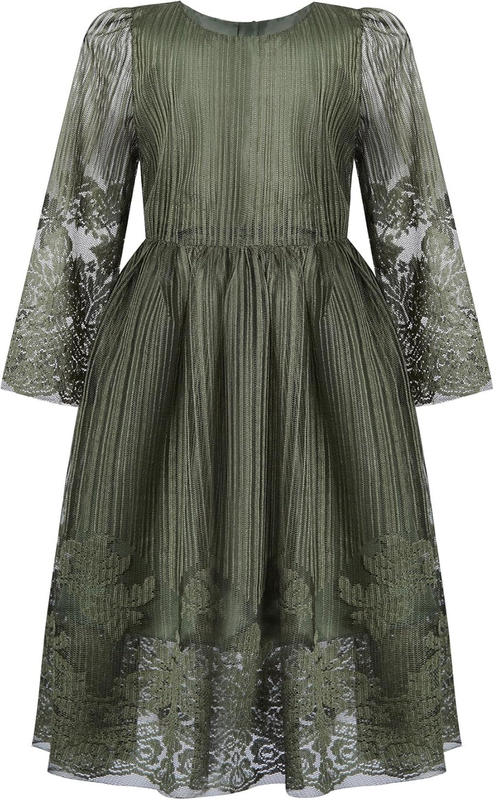 BONNY BILLY Mädchen Kleider Vintage Spitze Tüll Festlich Hochzeit Lang Abendkleid Ballkleid Partykle