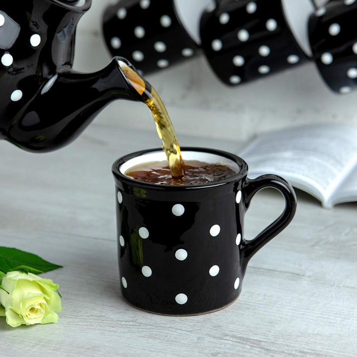 City to Cottage® - Keramik XXL Becher 500 ml | Kaffeebecher | Schwarz und Weiss | Polka Dots | Handg