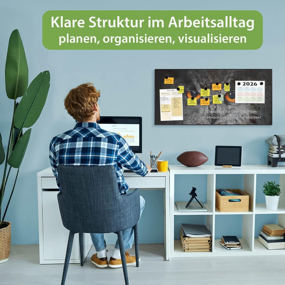 banjado Magnettafel schwarz 78 x 37cm / Magnetwand Metall/Magnetpinnwand als Memoboard/Pinnwand Magn