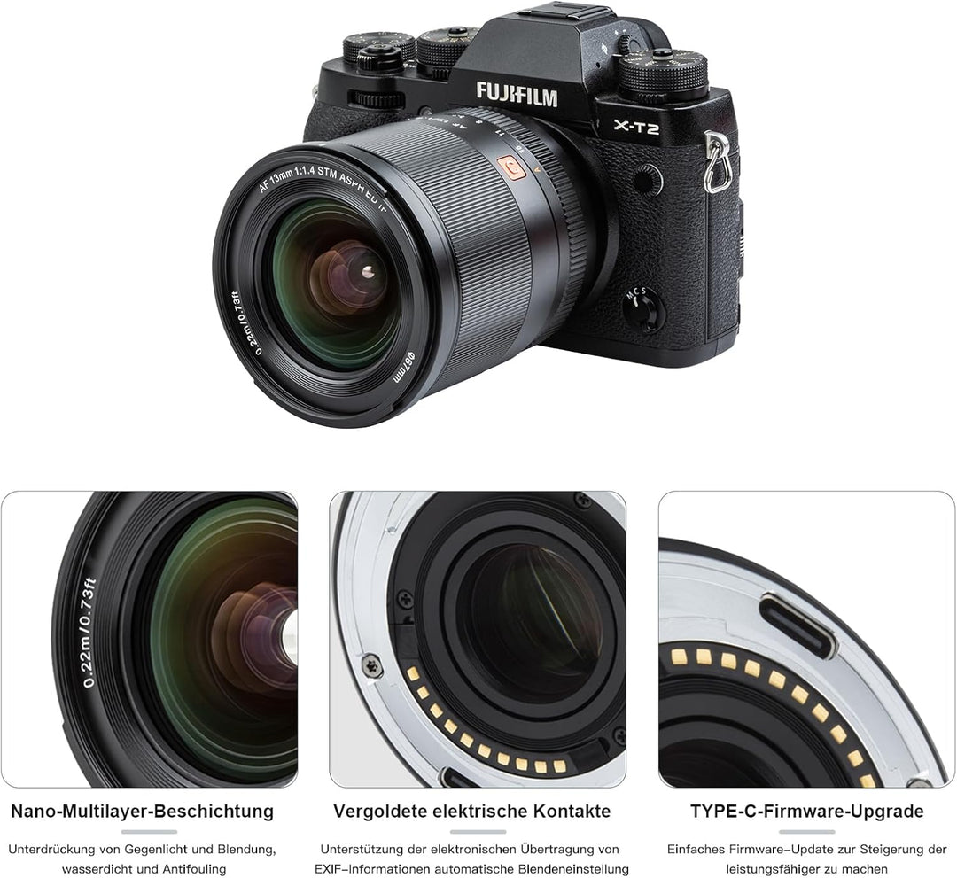 VILTROX 13mm F1.4 XF Autofokus Objektive für Fuji X Mount Kamera Objektive Lenses kompatibel Fujifui