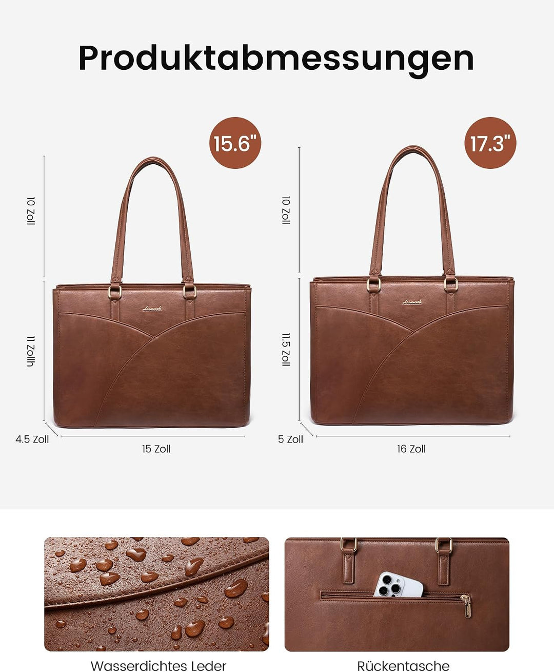 LOVEVOOK Laptoptasche Damen, Handtasche Gross Arbeitstasche Aktentasche | Wasserdicht PU Leder, Eleg