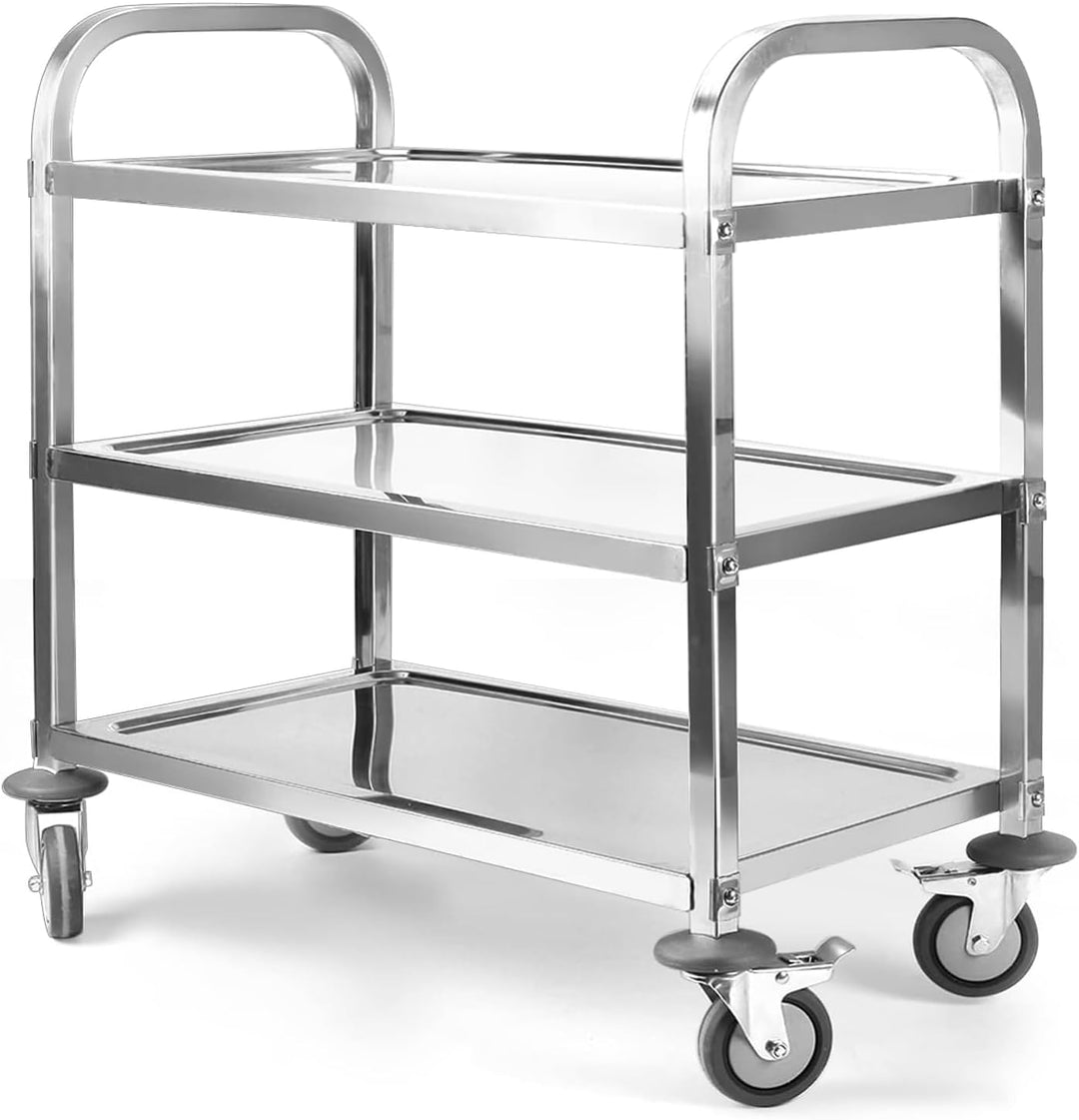 ybaymy 3 Böden Servierwagen Edelstahl Küchenwagen 835 x 750 x 400 mm Speisewagen mit Bremsen Rollen
