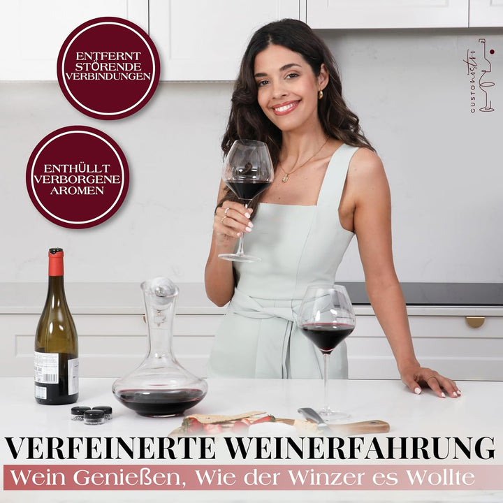 Gusto Nostro Kristall Weindekanter mit Marmorstöpsel – Mundgeblasene, bleifreie Glaskaraffe für Rotw
