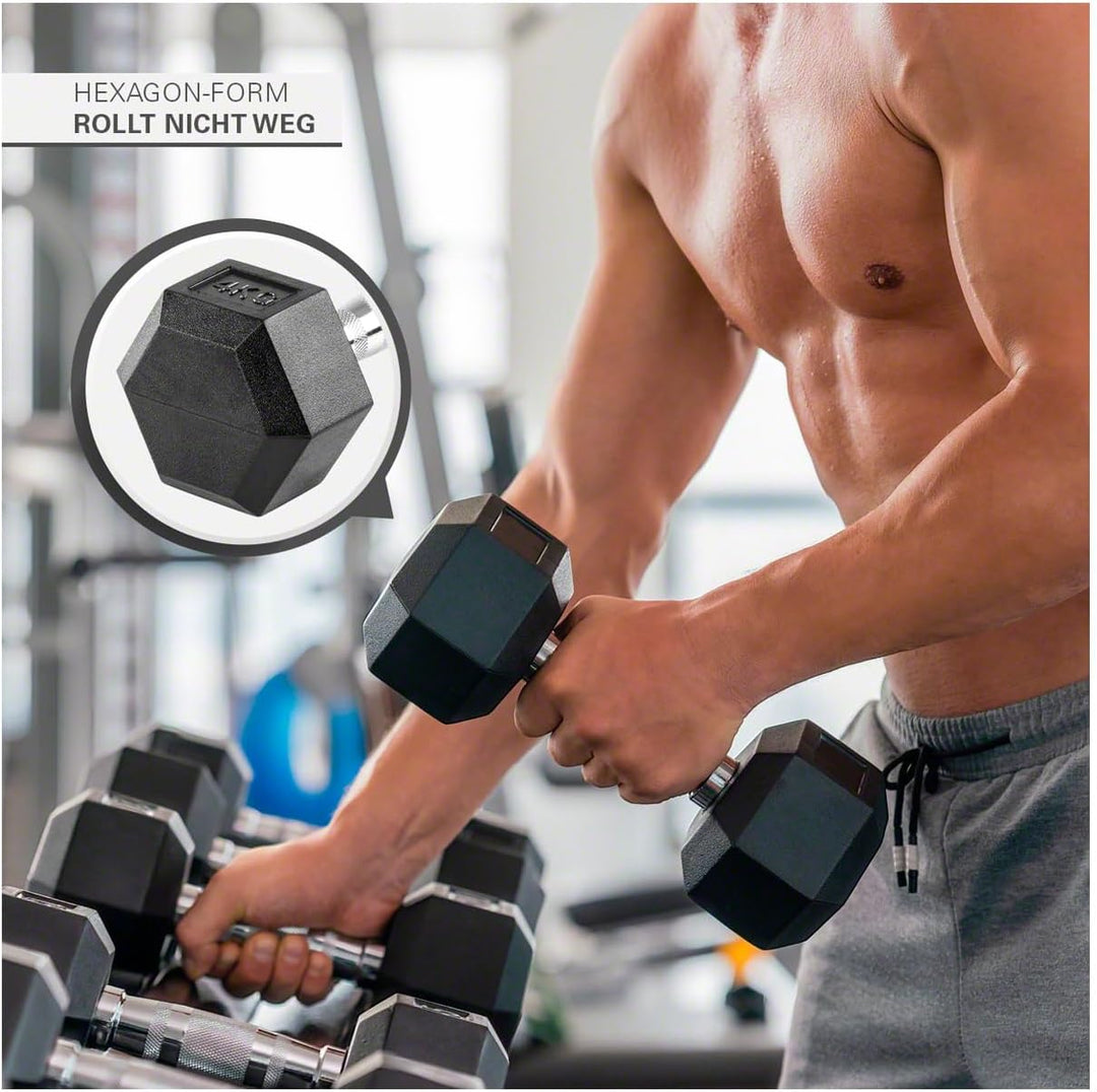 Sport-Tec Hex Kompakthantel aus Gummi, Hexagon-Hantel, Krafttraining, Fitness Hantel, Muskelaufbau,